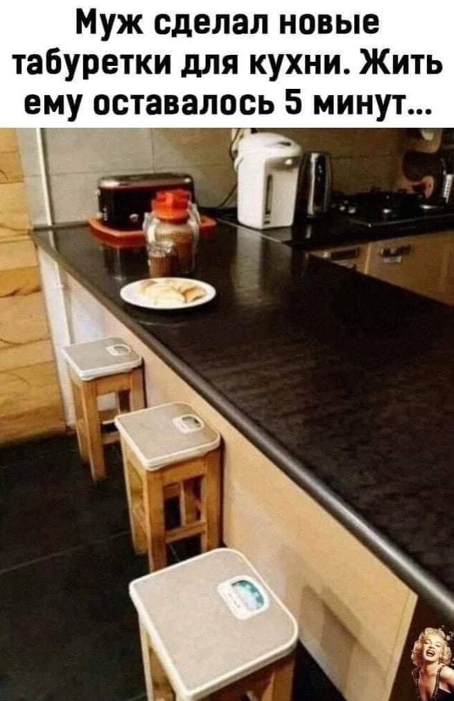 Муж сделал новые табуретки для кухни. Жить ему оставалось 5 минут...