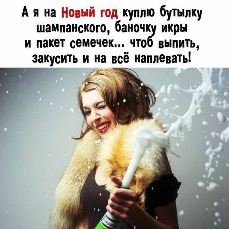 А я на Новый год куплю бутылку шампанского, баночку икры и пакет семечек... чтоб выпить, закусить и на всё наплевать!