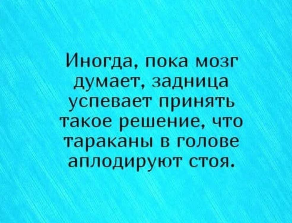 Иногда, пока мозг думает, задница успевает принять такое решение, что тараканы в голове аплодируют стоя.