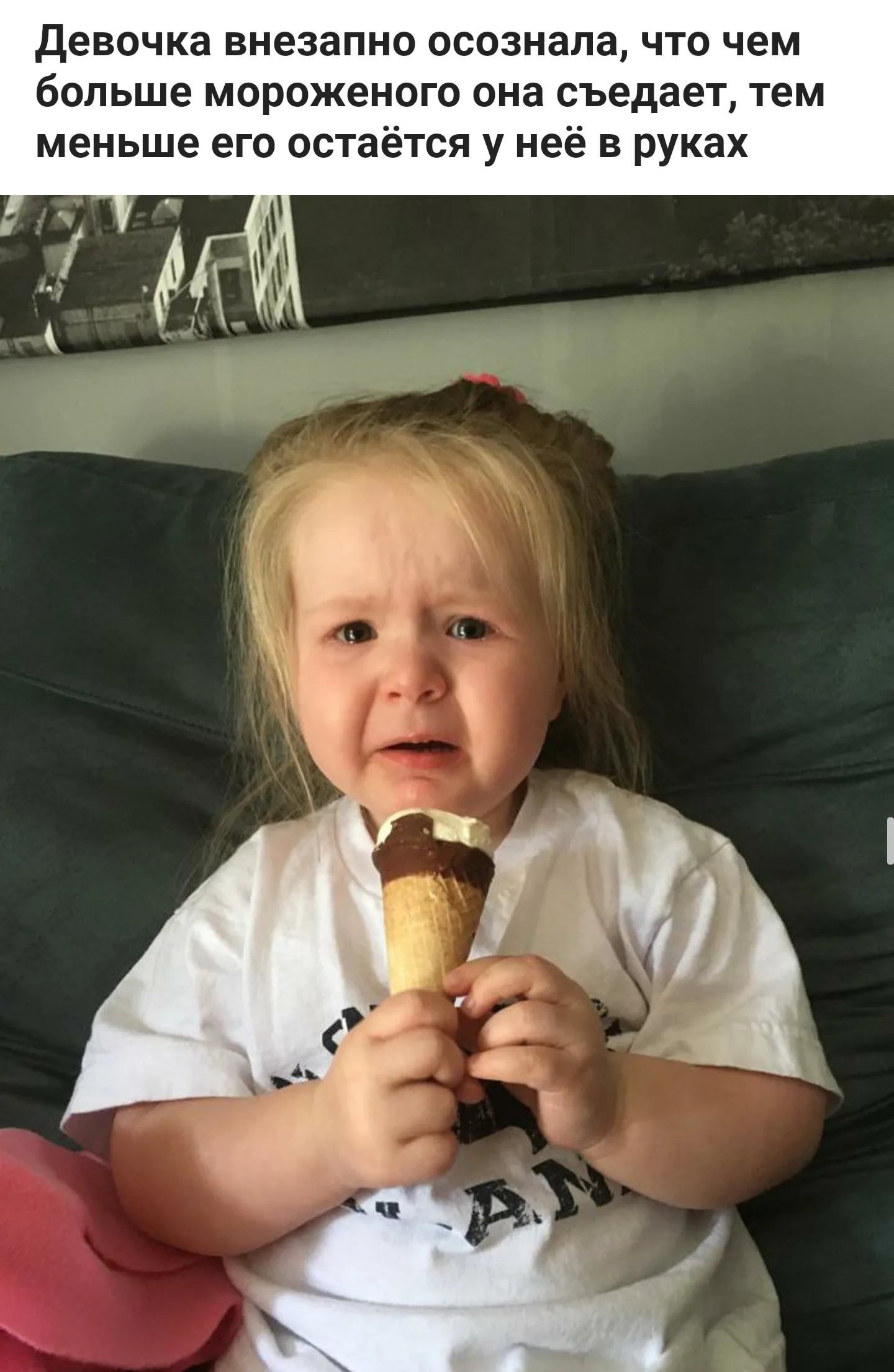 девочка внезапно осознала что чем больше мороженого она съедает тем меньше его остаётся у неё в руках
