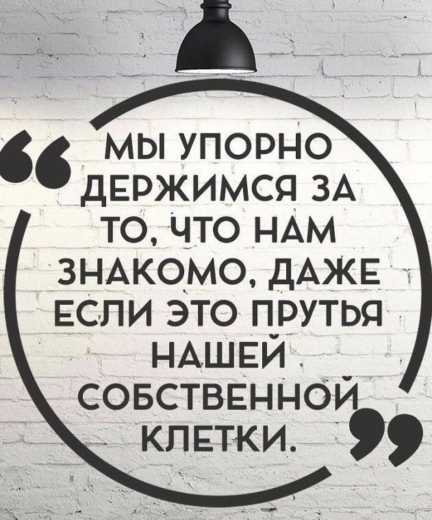 мы упорно дЕРЖИМСЯ ЗА то что НАМ ЗНАКОМО дАЖЕ _ ЕСЛИ это прутья НАШЕИ СОБСТВЕННОЙ КЛЕТКИ