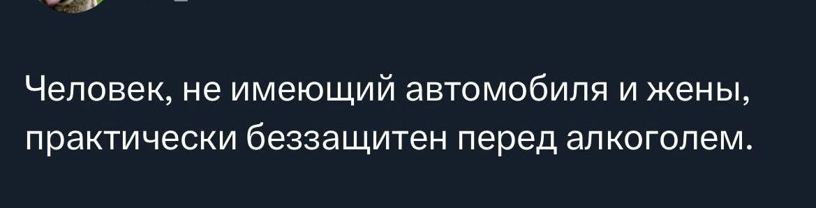 Человек не имеющий автомобиля и жены практически беззащитен перед алкоголем