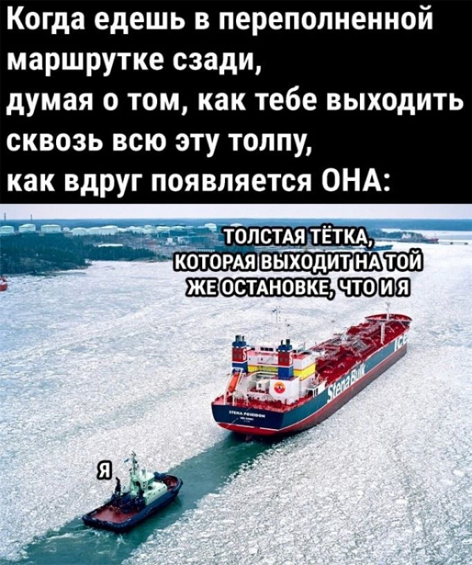 Когда едешь в переполненной маршрутке сзади думая о том как тебе выходить сквозь всю эту толпу как вдруг появляется ОНА толстдя ТЁТКА _ которм выходит тэочтото вы щ с