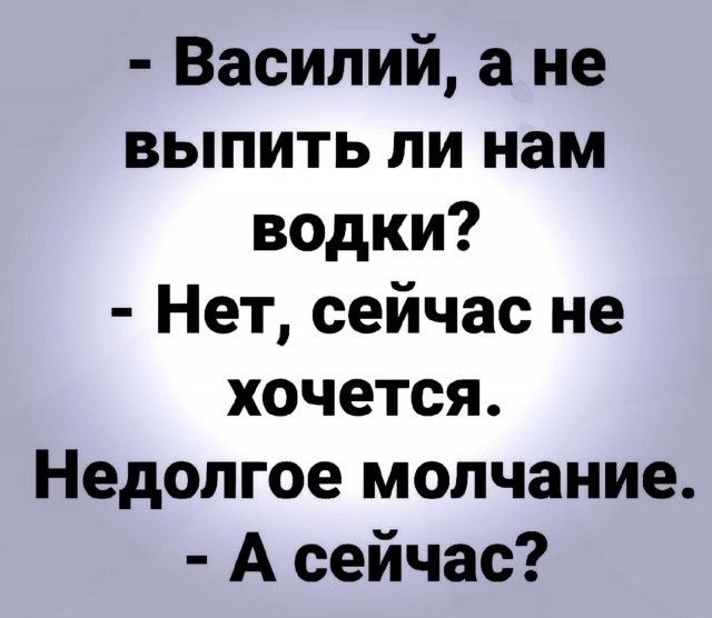 Василий а не выпить ли нам водки Нет сейчас не хочется Недолгое молчание А сейчас