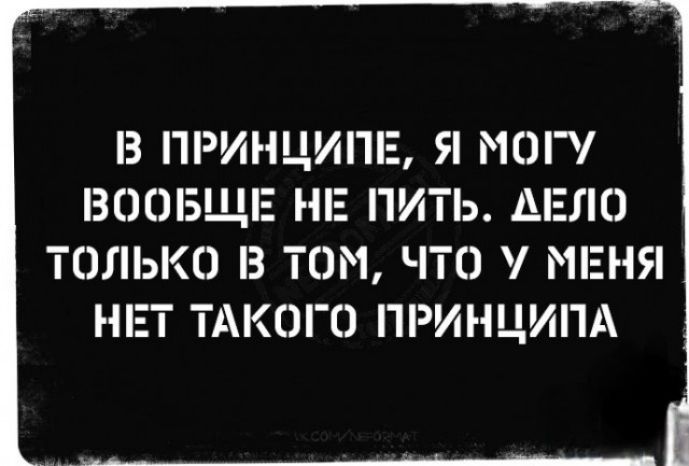 З ПРИНЦИПЕ Я МОГ ВООБЩЕ НЕ ПИТЬ ДЕЛО ТОЛЬКО ТОМ ЧТО МЕНЯ НЕТ ТАКОГО ПРИНЦИПА