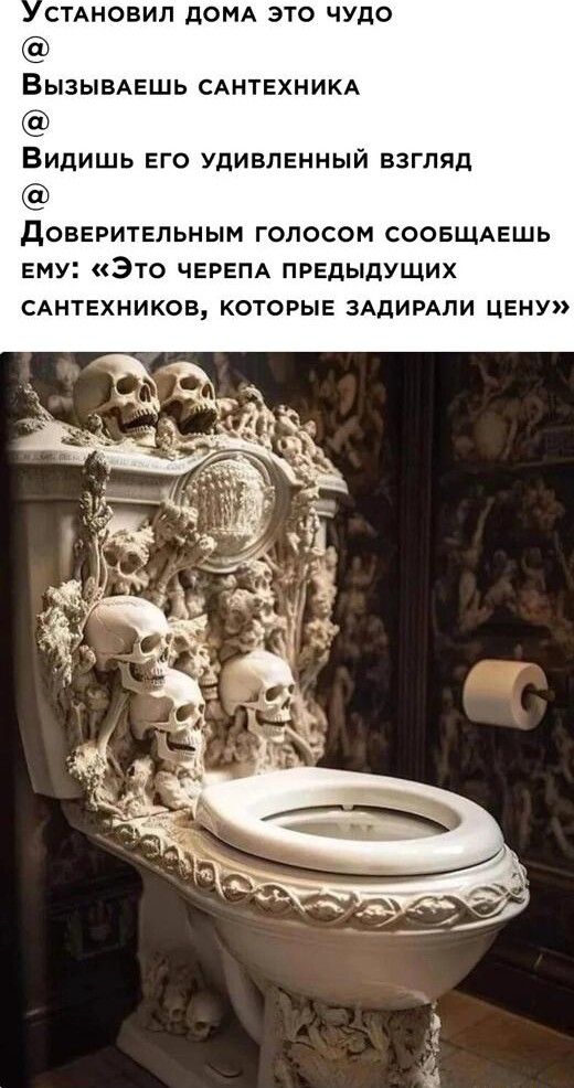 СТАНОБИП ПОМА ЭТО ЧУДО ВЫЗЫВАЕШЬ САНТЕХНИКА ч Видишь ЕГО УДИВЛЕННЫЙ ВЗГЛЯД доверительным голосом соовщдвшь ему Это чарам предыдущих сднтвхников которые АдирАпи цену