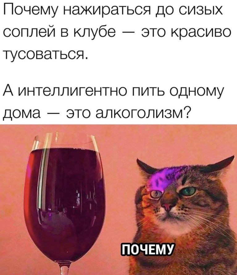 Почему нажираться до сизых соплей в клубе это красиво тусоваться А интеллигентно пить одному дома это алкоголизм