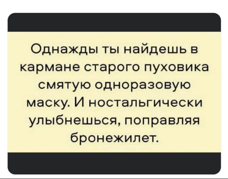 Однажды ты найдешь в кармане старого пуховика смятую одноразовую маску И ностальгически упыбнешься поправляя бронежилет