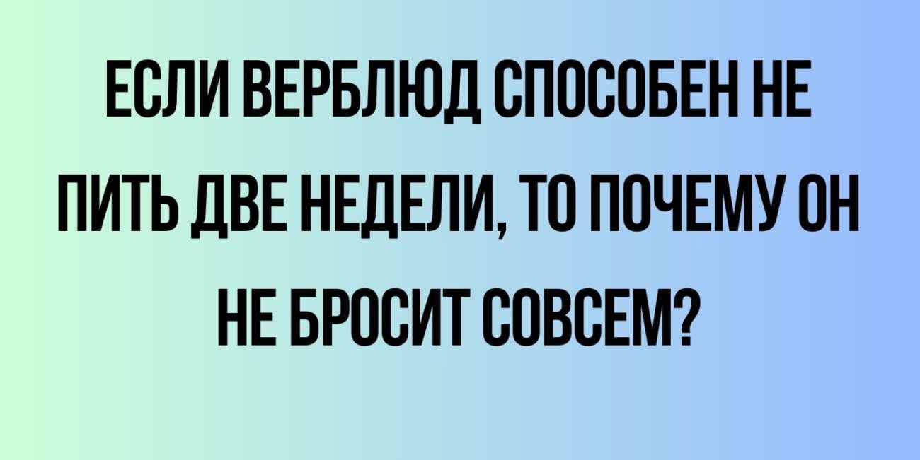 ЕСЛИ ВЕРБЛЮД СППБЦБЕН НЕ ПИТЬ ДВЕ НЕДЕЛИ Т0 ПОЧЕМУ ПН НЕ БРПВИТ ППВСЕМ