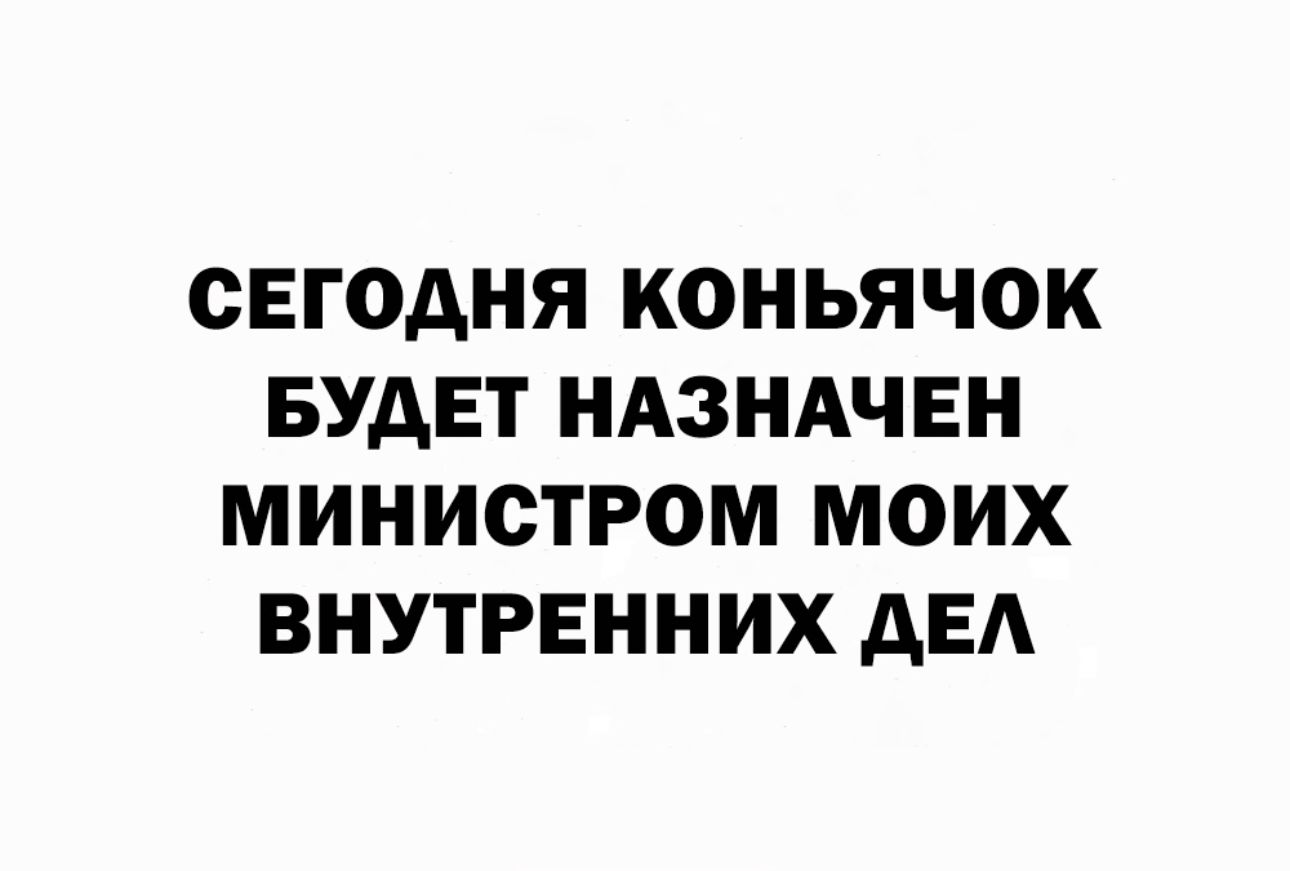 СЕГОДНЯ КОНЬЯЧОК БУДЕТ НАЗНАЧЕН МИНИСТРОМ МОИХ ВНУТРЕННИХ АЕА