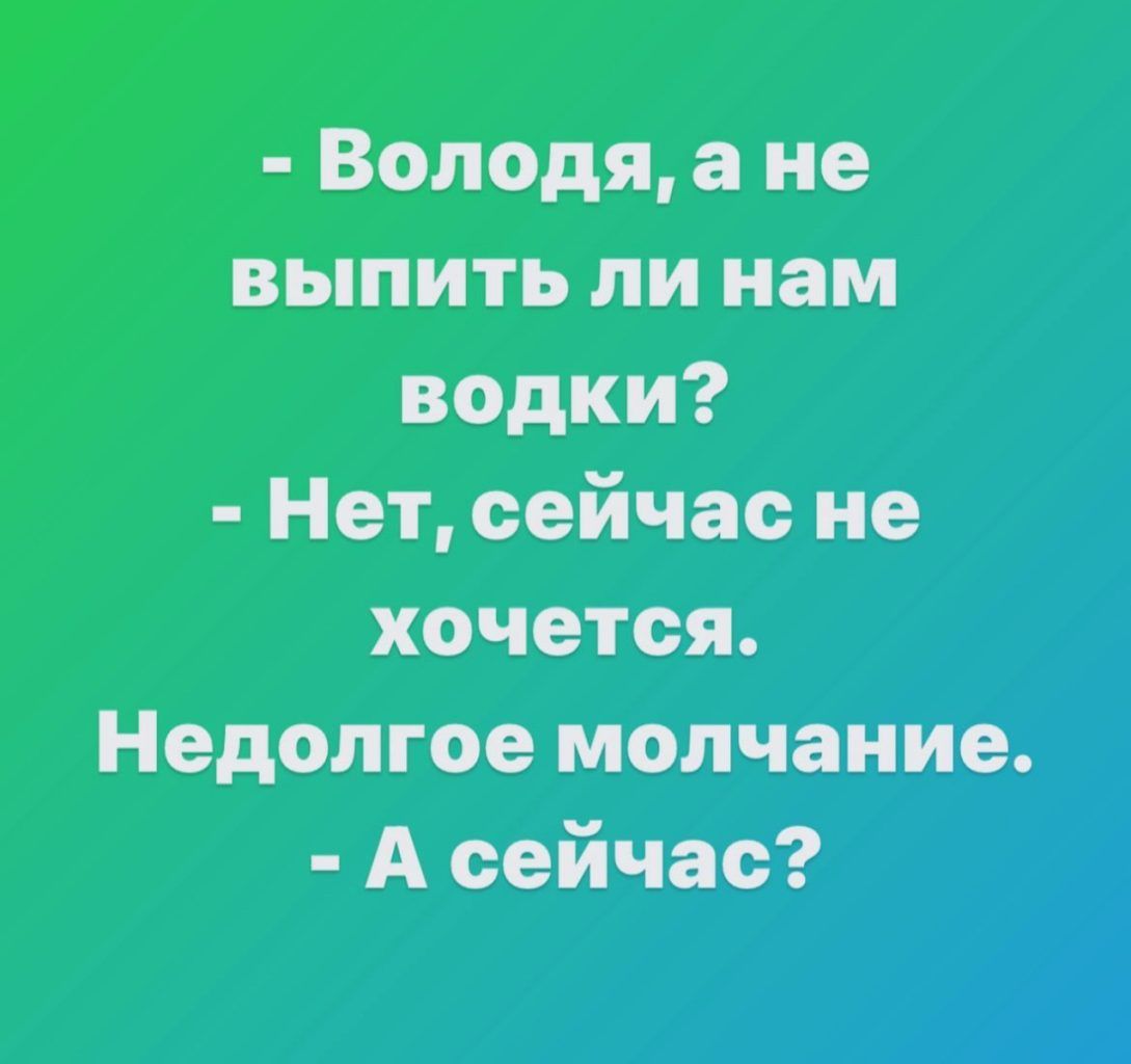 Володя а не выпить ли нам водки Нет сейчас не хочется Недолгое молчание А сейчас