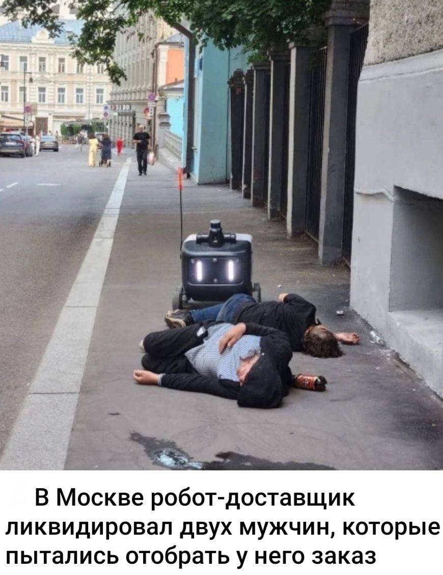 В Москве робот-доставщик ликвидировал двух мужчин, которые пытались отобрать у него заказ