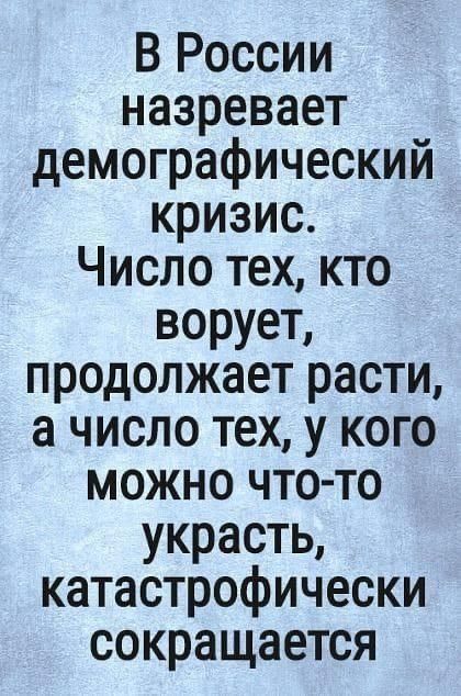 В России назревает демографический кризис. Число тех, кто ворует, продолжает расти, а число тех, у кого можно что-то украсть, катастрофически сокращается