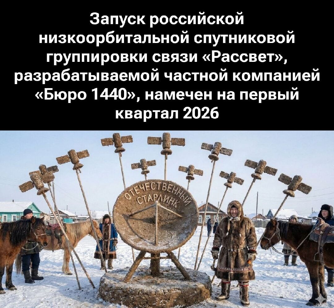 Запуск российской низкоорбитальной спутниковой группировки связи «Рассвет», разрабатываемой частной компанией «Бюро 1440», намечен на первый квартал 2026