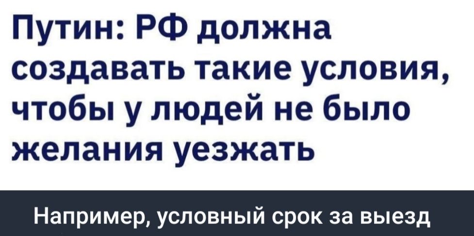 Путин: РФ должна создавать такие условия, чтобы у людей не было желания уезжать. Например, условный срок за выезд