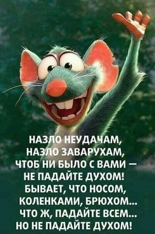 ЧТОБ НЙ БЫЛО С ВАМИ НЕ ПАДАЙТЕ дУХОМ БЫВАЕТ ЧТО НОСОМ КОЛЕНКАМИ БРЮХОМ ЧТО Ж ПАДАЙТЕ ВСЕМ НО НЕ ПАДАЙТЕ дУХОМ