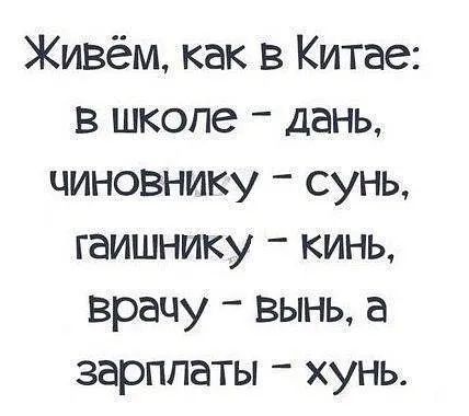 Живём как в Китае в школе дань чиновнику сунь гаишнику кинь врачу вынь а зарплаты хунь