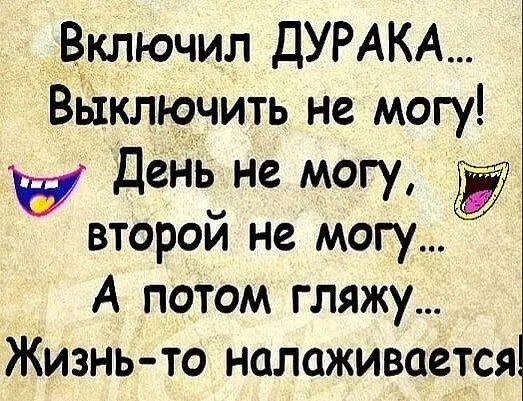 Включил ДУРАКА Вь1ключить не могу День не могу второй не могу А потом гляжу Жизнь то налаживается