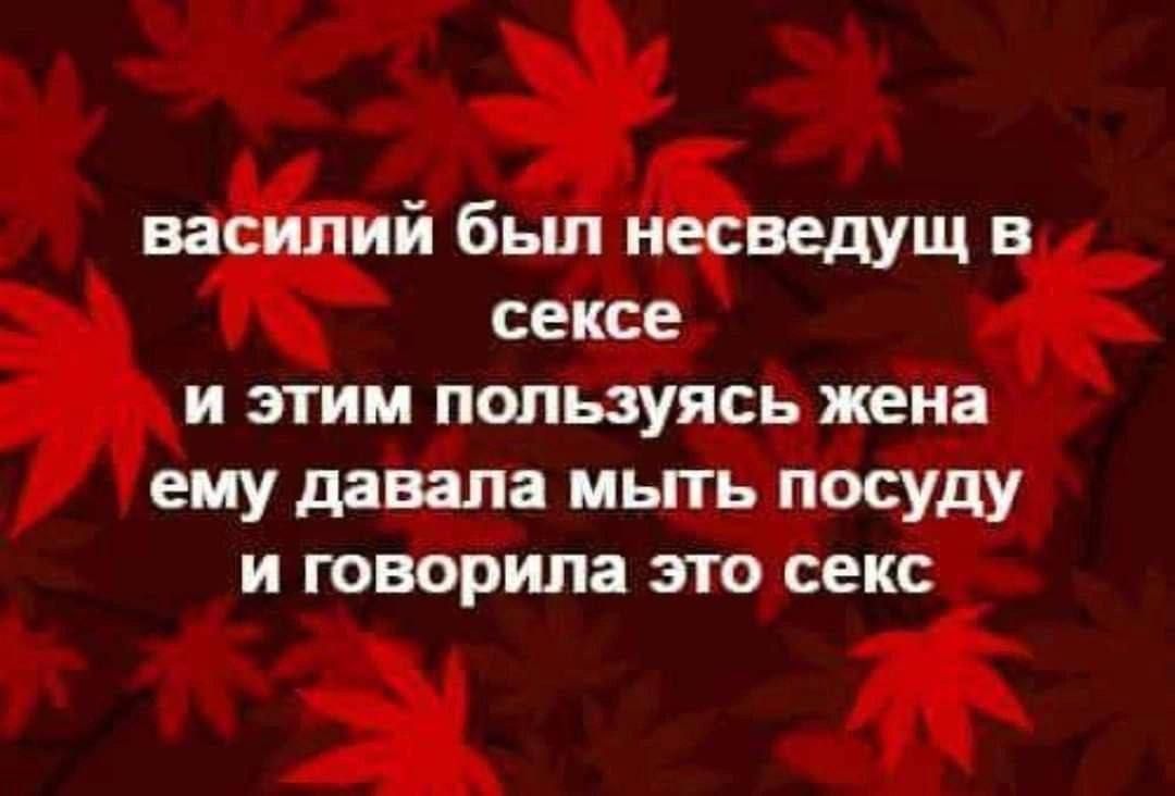 василий был несведущ в сексе
и этим пользуясь жена
ему давала мыть посуду
и говорила это секс