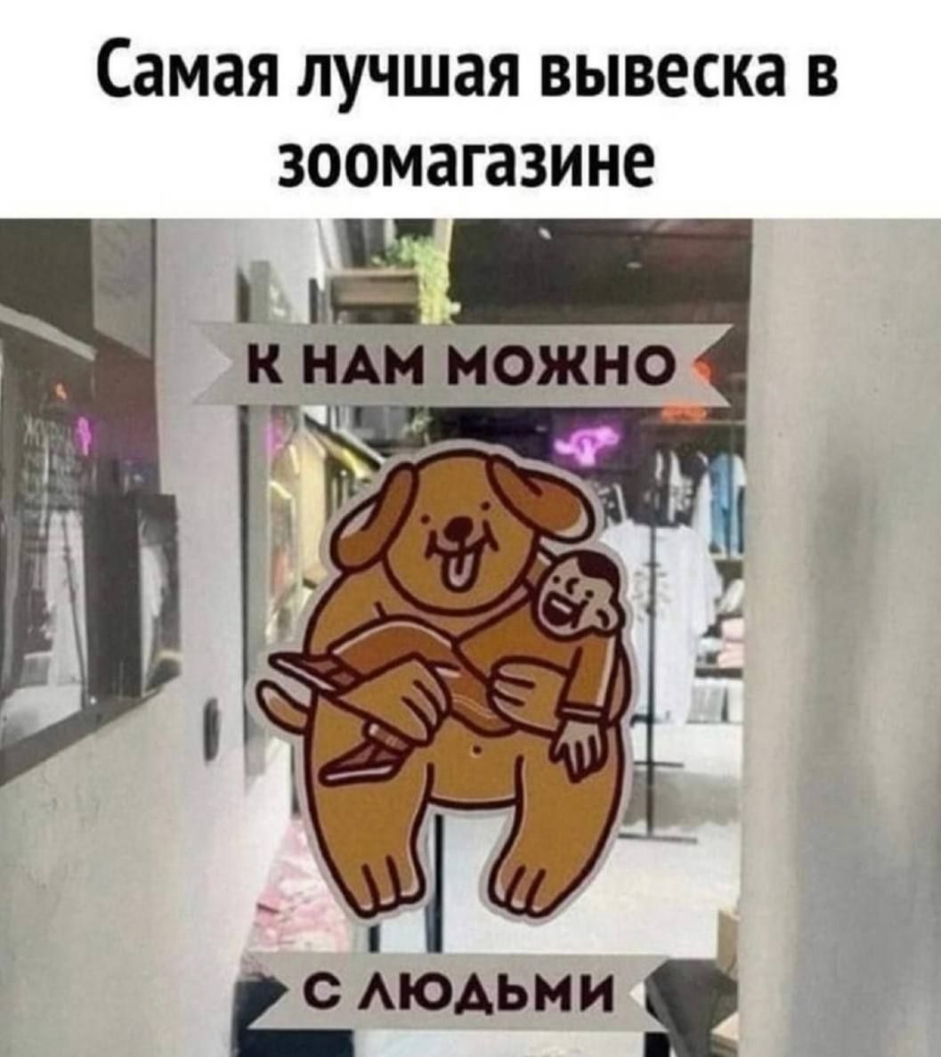 Самая лучшая вывеска в зоомагазине
К нам можно
С людьми