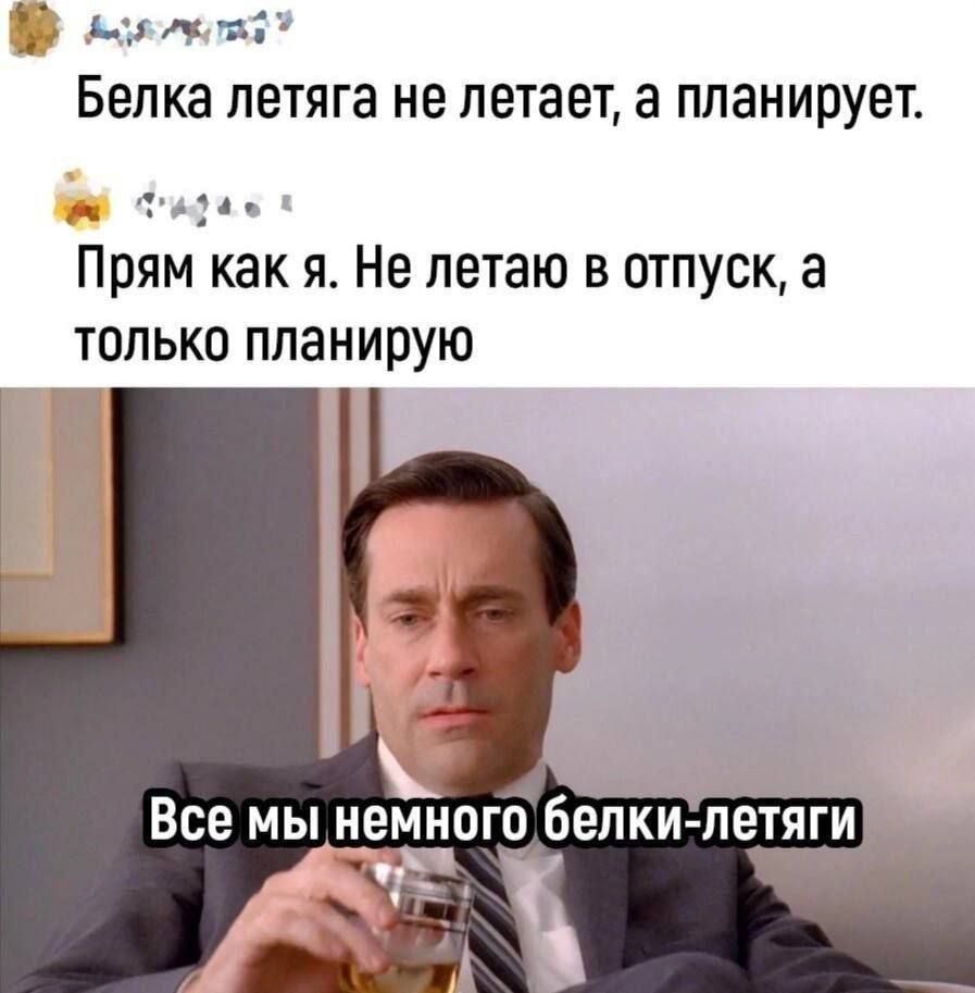 Белка летяга не летает, а планирует.
Прям как я. Не летаю в отпуск, а только планирую.
Все мы немного белки-летяги.