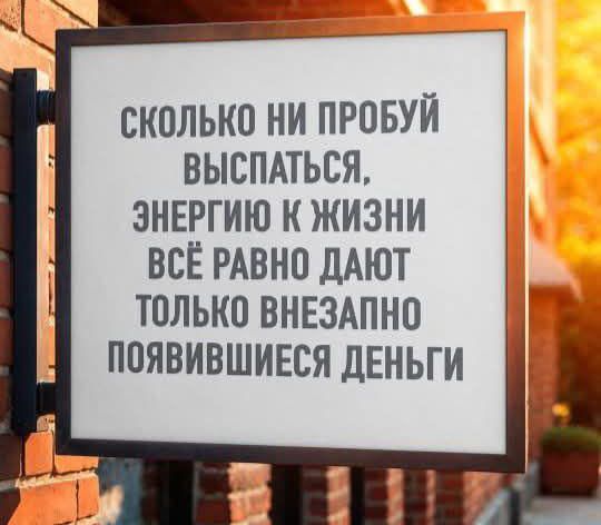 СКОЛЬКО НИ ПРОБУЙ ВЫСПАТЬСЯ, ЭНЕРГИЮ К ЖИЗНИ ВСЁ РАВНО ДАЮТ ТОЛЬКО ВНЕЗАПНО ПОЯВИВШИЕСЯ ДЕНЬГИ
