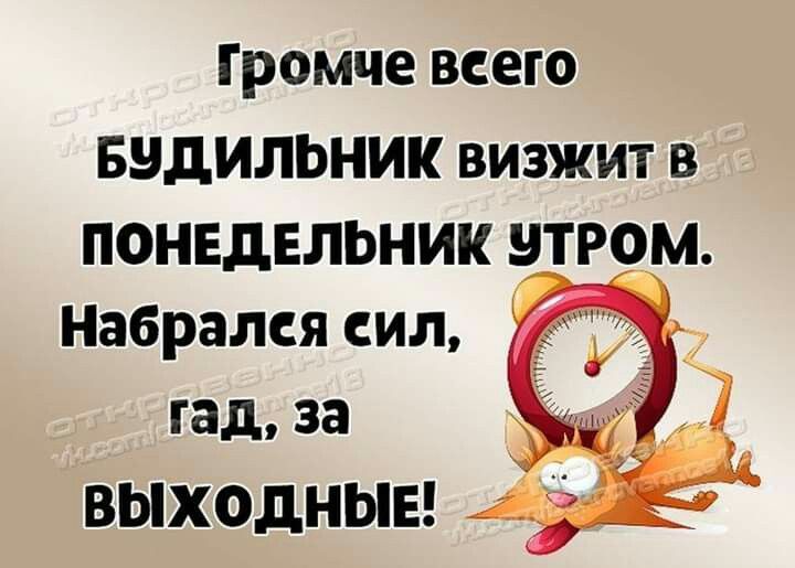 Громче всего Будильник визжит в понедельник утром. Набрался сил, гад, за выходные!