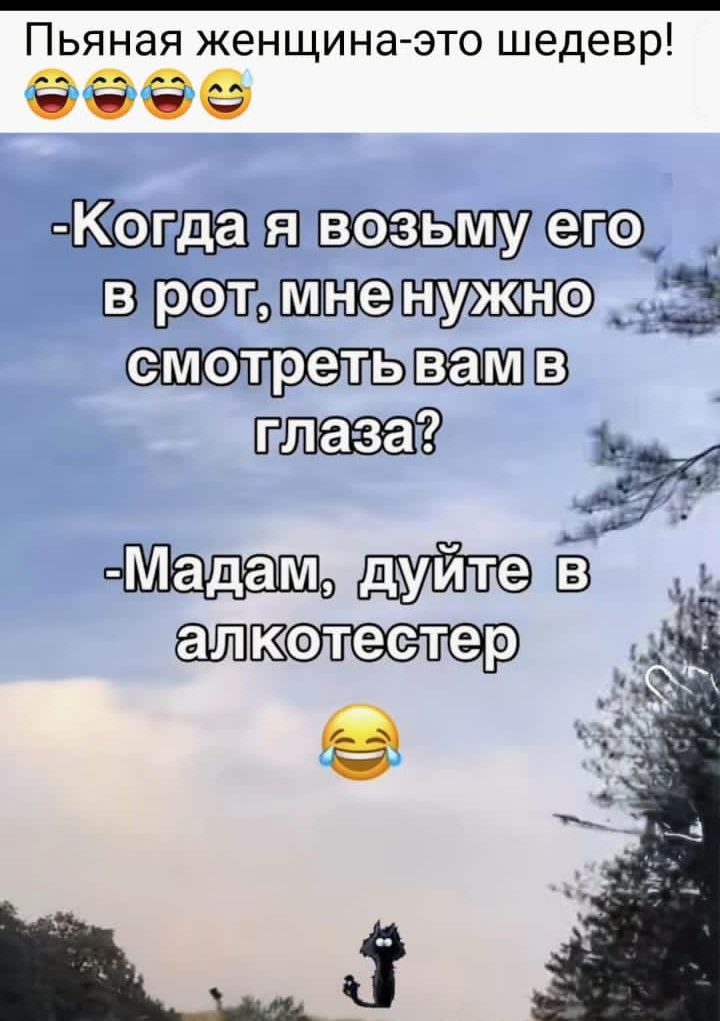 Пьяная женщина-это шедевр! -Когда я возьму его в рот, мне нужно смотреть вам в глаза? -Мадам, дуйте в алкотестер 😂