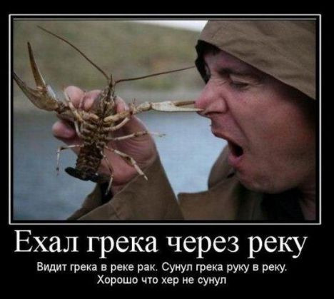 Ехал грека через реку\nВидит грека в реке раку. Сунул грека руку в реку. Хорошо что хер не сунул