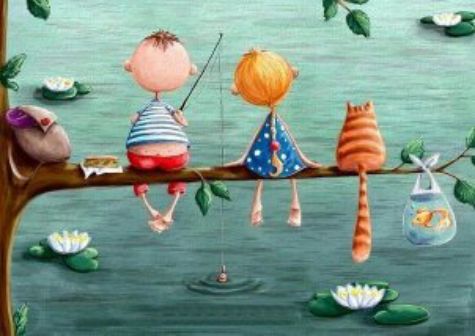 Трое зверушек на бревне расседают над водой, ловят рыбу