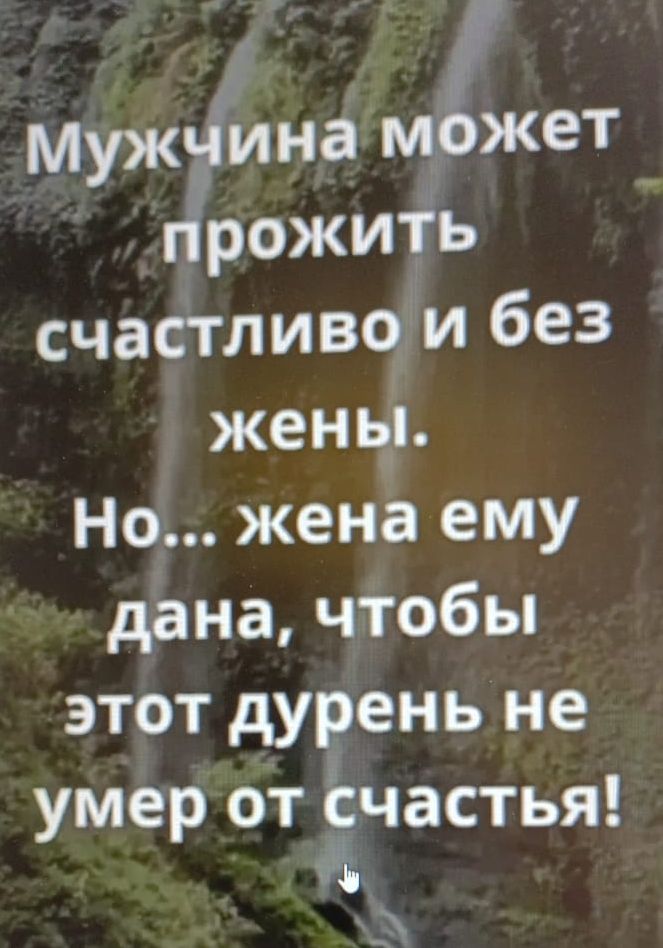 Мужчина может прожить счастливо и без жены. Но... жена ему дана, чтобы этот дурень не умер от счастья!