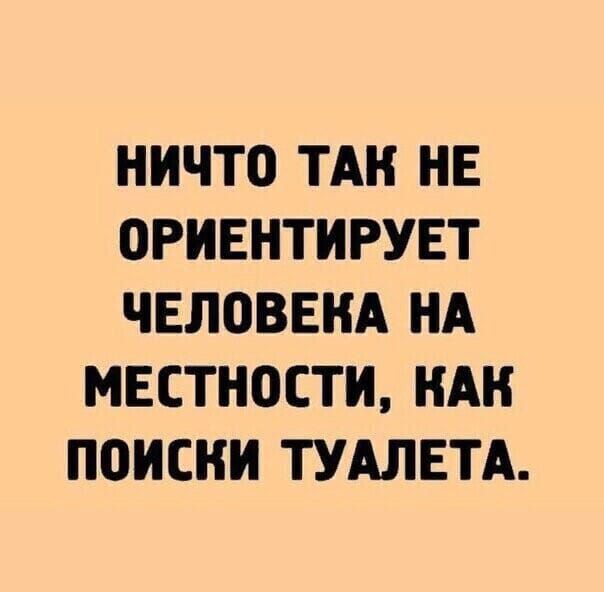 НИЧТО ТАК НЕ ОРИЕНТИРУЕТ ЧЕЛОВЕКА НА МЕСТНОСТИ, КАК ПОИСКИ ТУАЛЕТА.