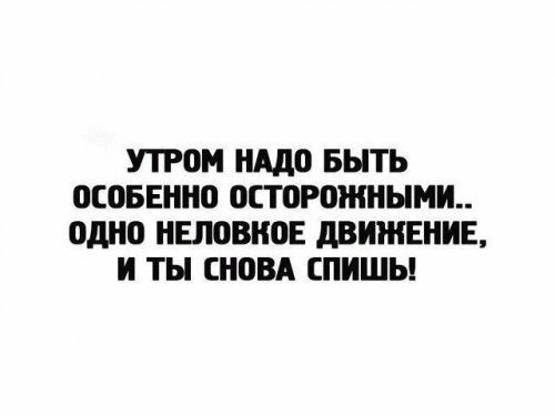 УТРОМ НАДО БЫТЬ ОСОБО ОСТОРОЖНЫМИ.. ОДНО НЕУЛОВКОЕ ДВИЖЕНИЕ, И ТЫ СНОВА СПИШЬ!