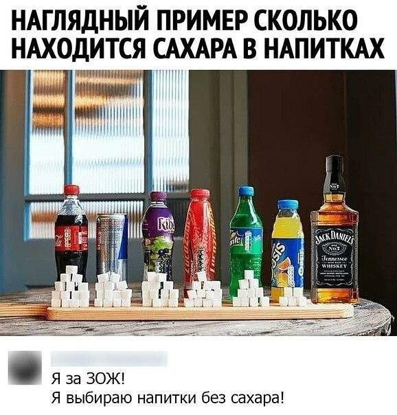 Наглядный пример сколько находится сахара в напитках
Я за ЗОЖ! Я выбираю напитки без сахара!