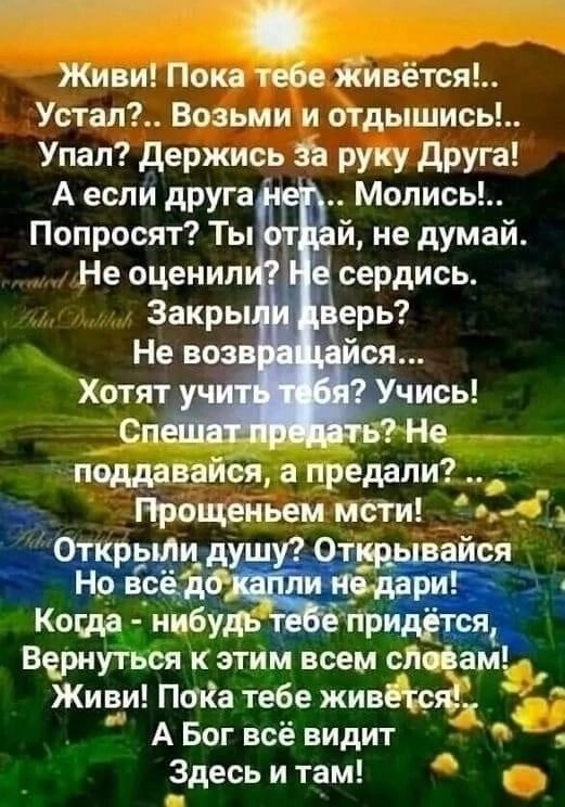 Живи Пока тебе живётсяь Устал Возьми и отдышись Упал держись за руку друга А если другаі Молись Полросят Ты и не думай Не оценил сердись Ёерь Вернуться к этим всем е_лйац Живи Пипа тебе жив А А Бог всё видит Здесь и там