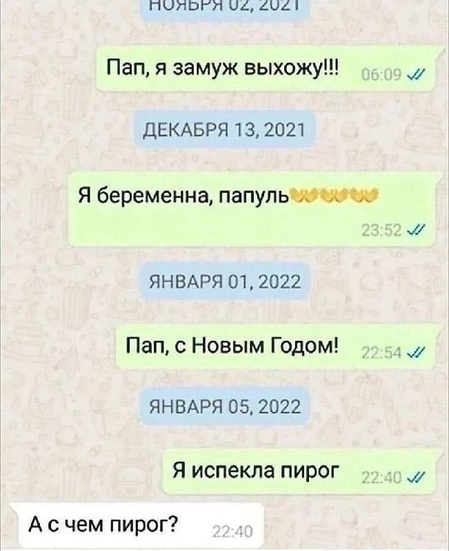ПЧНПРН 04 ДМ Пап я замуж выхожу ДЕКАБРЯ 13 2021 Я беременна папупьш ЯНВАРЯ 01 2022 Пап Новым Годом ЯНВАРЯ 05 2022 Я испекла пирог А с чем пирог