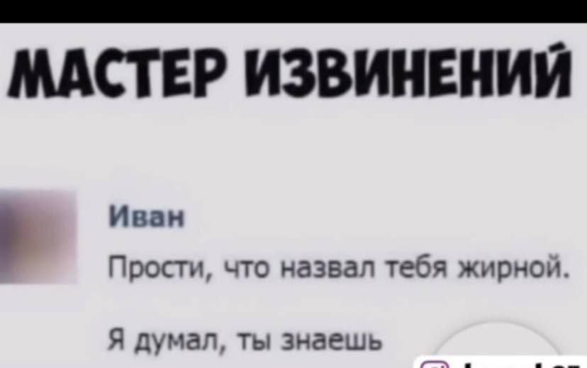 МАСТЕР ИЗВИНЕНИЙ Ивви Просп что назвал тбл жириои Я думап Ты знаешь