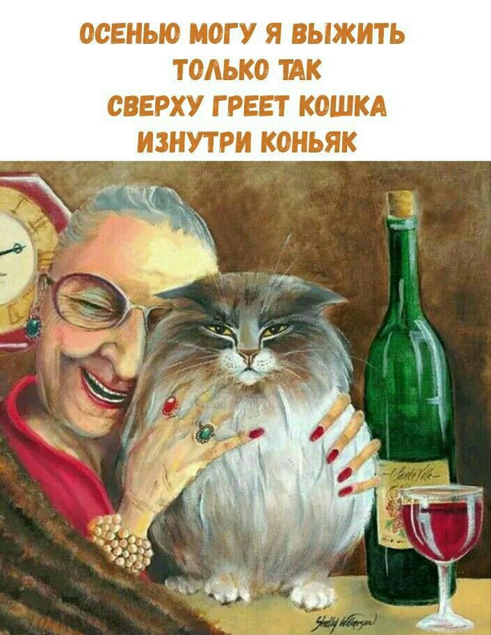 ОСЕНЬЮ МОГУ Я ВЫЖИТЬ тоЛЬко ТАК СВЕРХУ ГРЕЕТ КОШКА ИЗНУТРИ КОНЬЯК