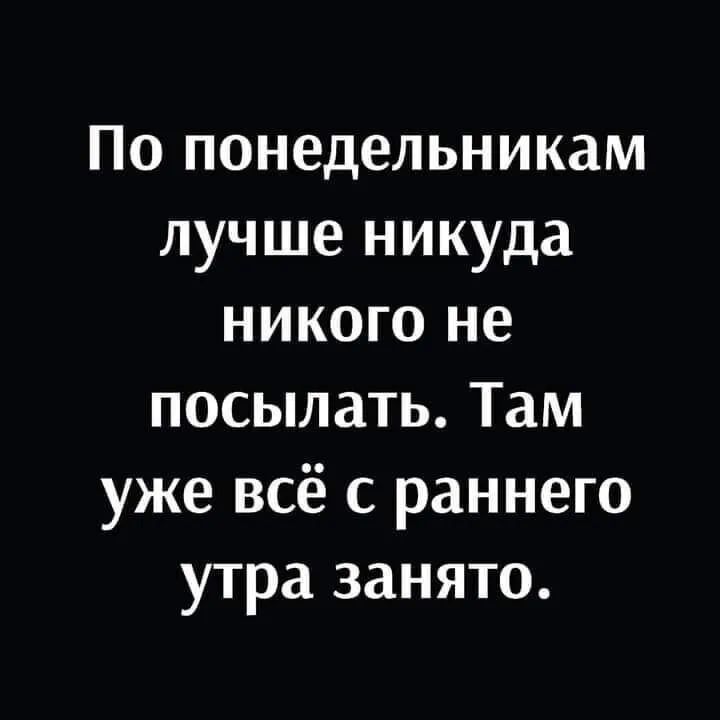 По понедельникам лучше никуда никого не посылать Там уже всё с раннего утра занято