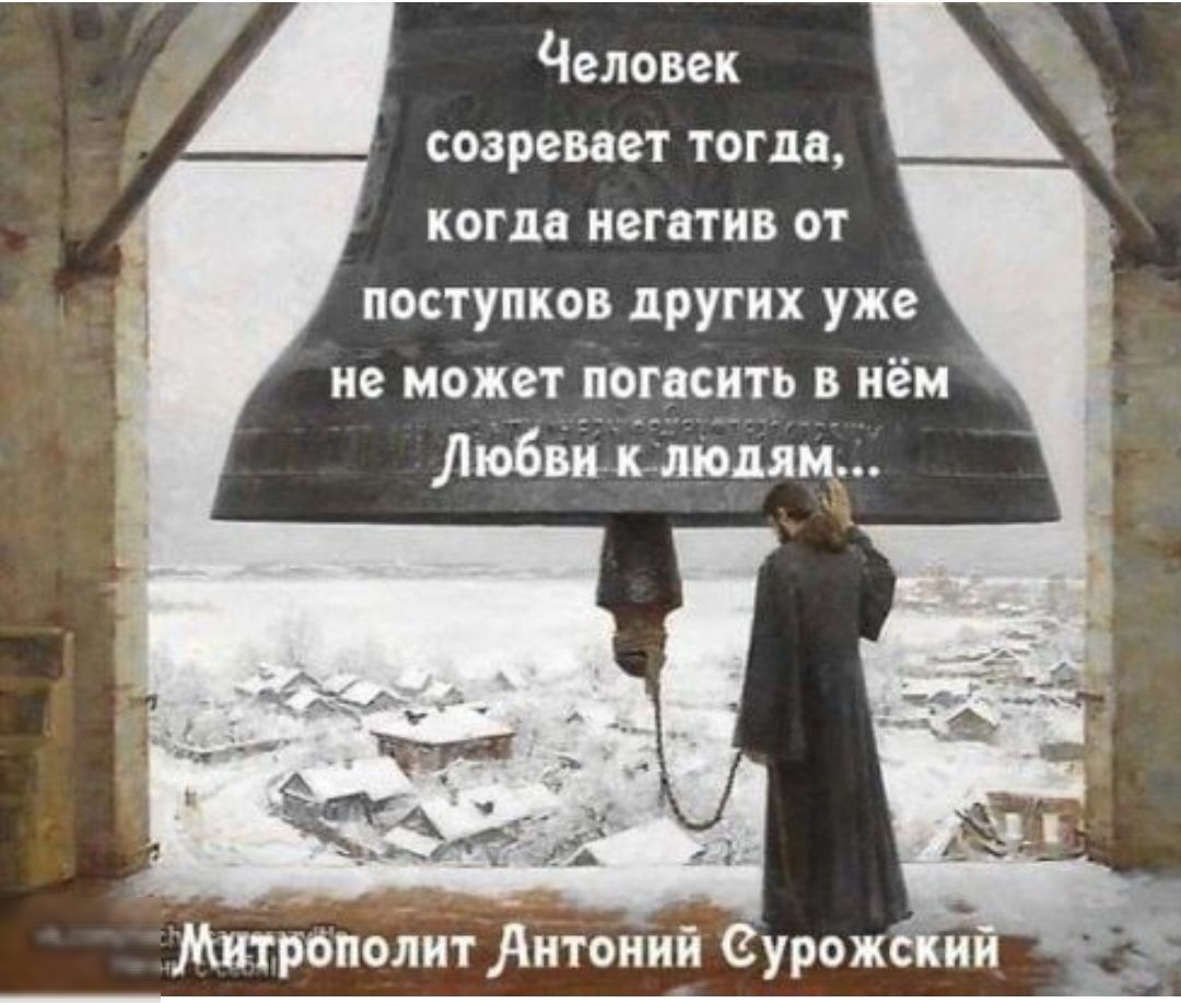 Человек созревает тыла ПОП иегвтив ОТ поступков других уже ие может ПОГЦЁИТЬ В нём Любви клади Митрополит Антоний Сураж и