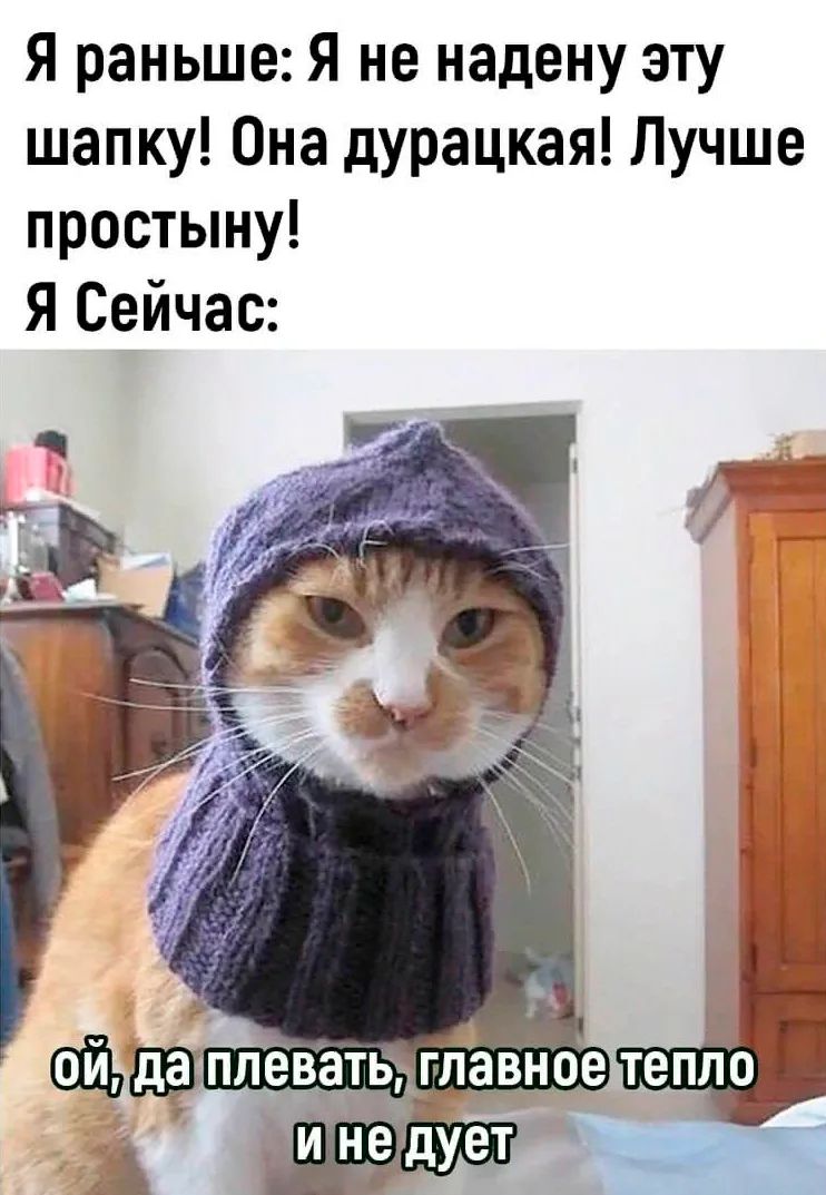 Я раньше: Я не надену эту шапку! Она дурацкая! Лучше простую! Я Сейчас: ой, да плевать, главное тепло и не дует