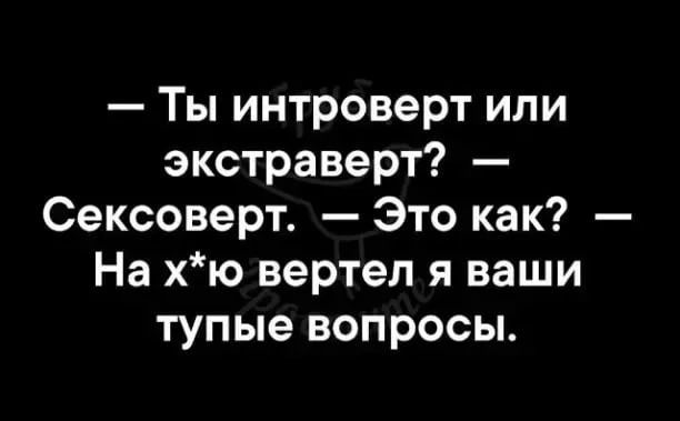 Ты интроверт или экстраверт Сексоверт Это как На хю вертел я ваши тупые вопросы