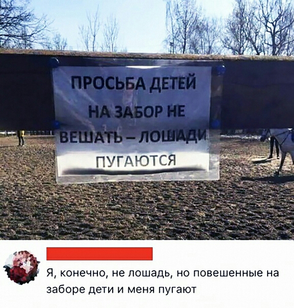 я конечно не лошадь но повешенные на заборе дети и меня пугают