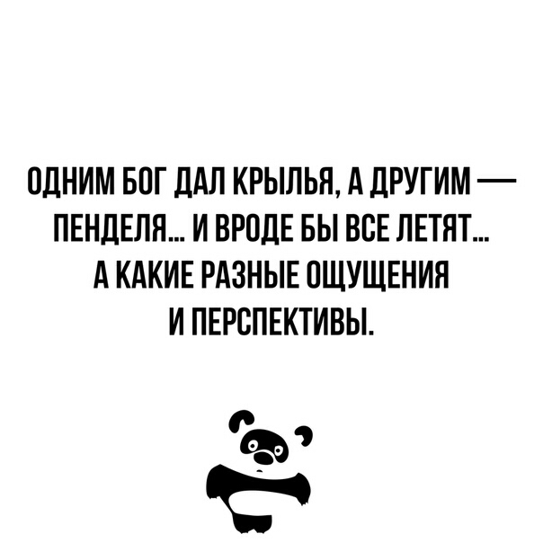 ОДНИМ БОГ ЛАЛ КРЫЛЬЯ А ЛРУГИМ ПЕНДЕЛН И ВРПЛЕ БЫ ВСЕ ЛЕТЯТ А КАКИЕ РАЗНЫЕ ОЩУЩЕНИН И ПЕРСПЕКТИВЫ Ъэ