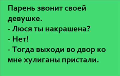 Парень звонит своей девушке Люся ты накрашена Нет Тогда выходи во двор ко мне хулиганы пристали