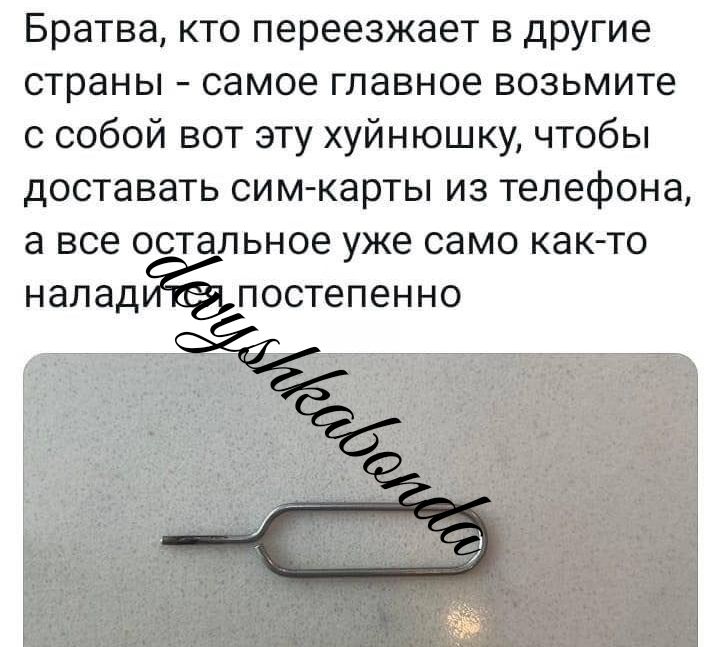 Братва кто переезжает в другие страны самое главное возьмите с собой вот эту хуйнюшку чтобы доставать симкарты из телефона а все оста ьное уже само как то напад постепенно