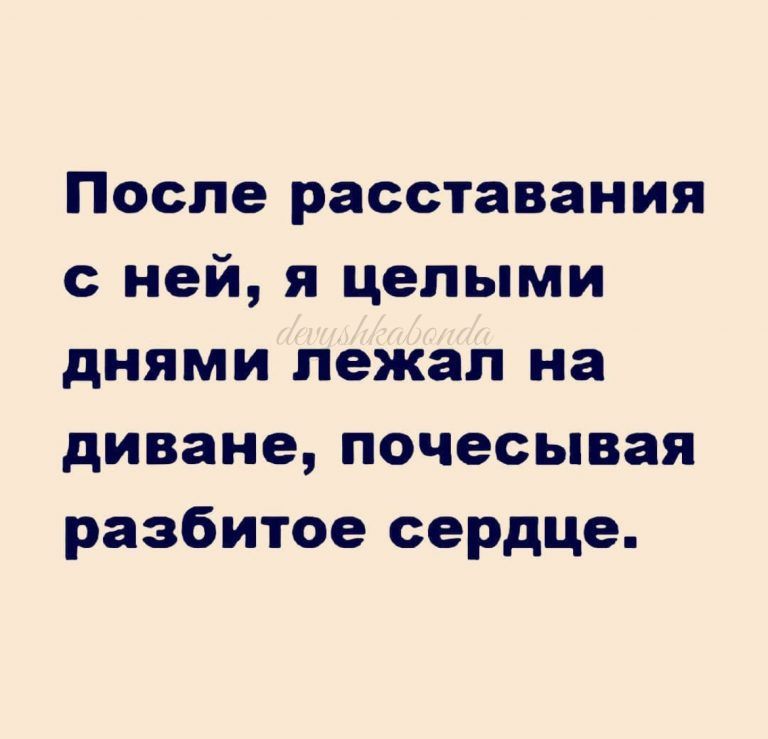 После расставания с ней я целыми днями лежал на диване почесывая разбитое сердце