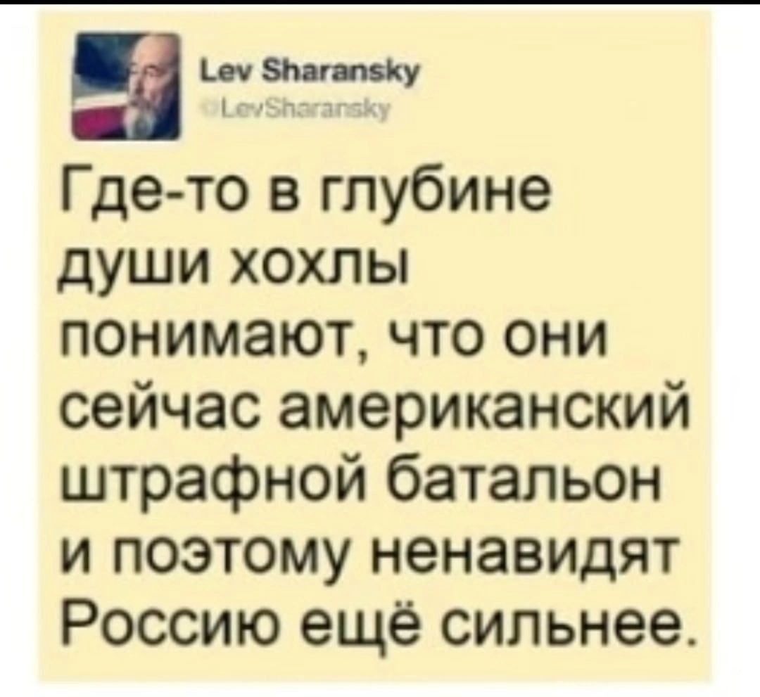 вн ещ _ Где то в глубине души хохлы понимают что они сейчас американский штрафной батальон и поэтому ненавидят Россию ещё сильнее
