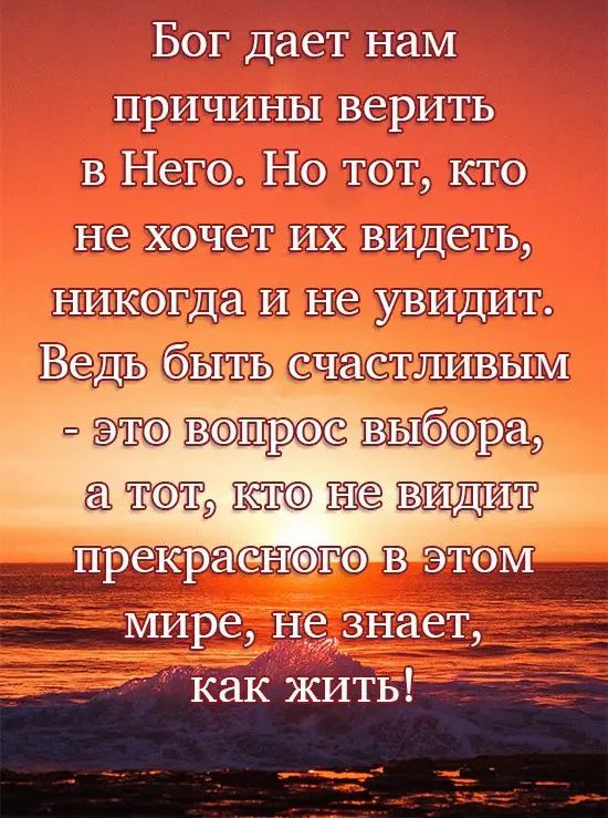 Бог дает нам причины верить в Него Но тот кто не хочет их видеть никогда и не увидит мире незнает как ЖИТЬ