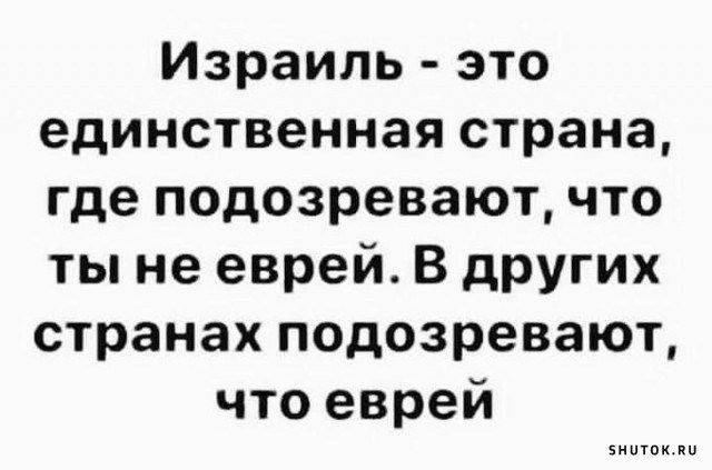 Израиль это единственная страна где подозревают что ты не еврей В других странах подозревают что еврей винтик